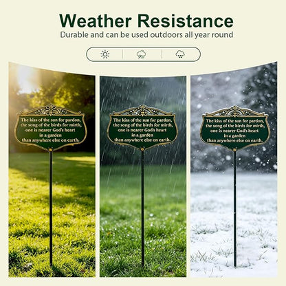 Metal Garden Signs for Outside, "The Kiss of The Sun" Double-Sided Vintage Green Metal Poem Plaque with Stake, Personalized Outdoor Garden Sign for Patio Yard Lawn Backyard Porch Decor