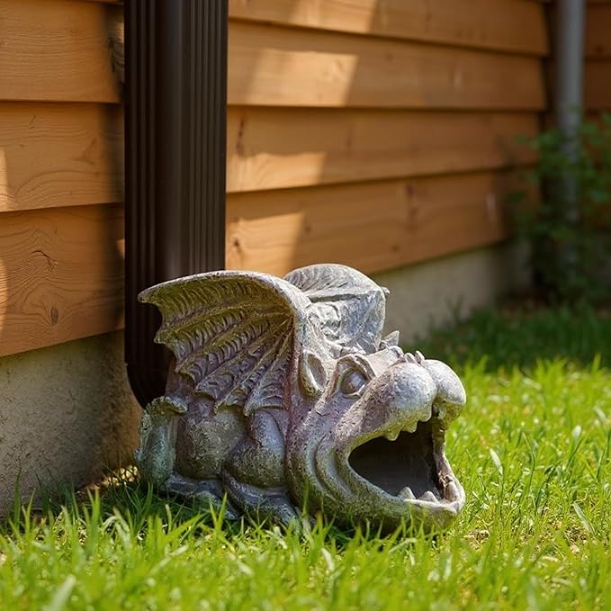 Gargoyle Gutter Guardian Rain Downspout Extension Statue, Decorative Downspout Sculpture Outddor Yard Garden Décor Splash Block, 3" × 4" Downspouts