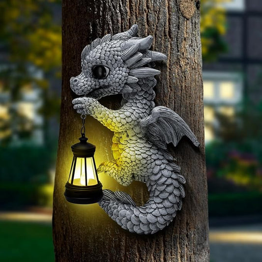 Tfro & Cile Dragon Garden Statue Solar Tree Hugger Light Outdoor Lawn Decor for Balcony Patio Yard Idea Gift for Women