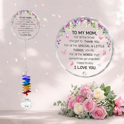 Glass Ornament Suncatcher - to My mom - Hanging Window Decor - Sentimental Keepsake - Mom Gifts for Mother's Day Christmas Thanksgiving Valentines - Gift for Mother from Daughter Son
