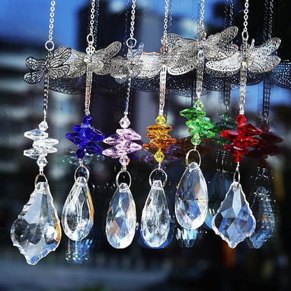 Dragonfly Crystal Prisms Bead Hanging Crystal for Windows Garden Wedding Christams Decor Rainbow Maker Mirror, Set of 6