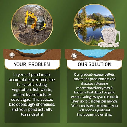 Pond Sludge Remover – 10 Pounds Beneficial Pond Bacteria & Enzyme Treatment - 100% Natural Muck Digester – Safe for All Aquatic Life and Recreation - Made in The USA