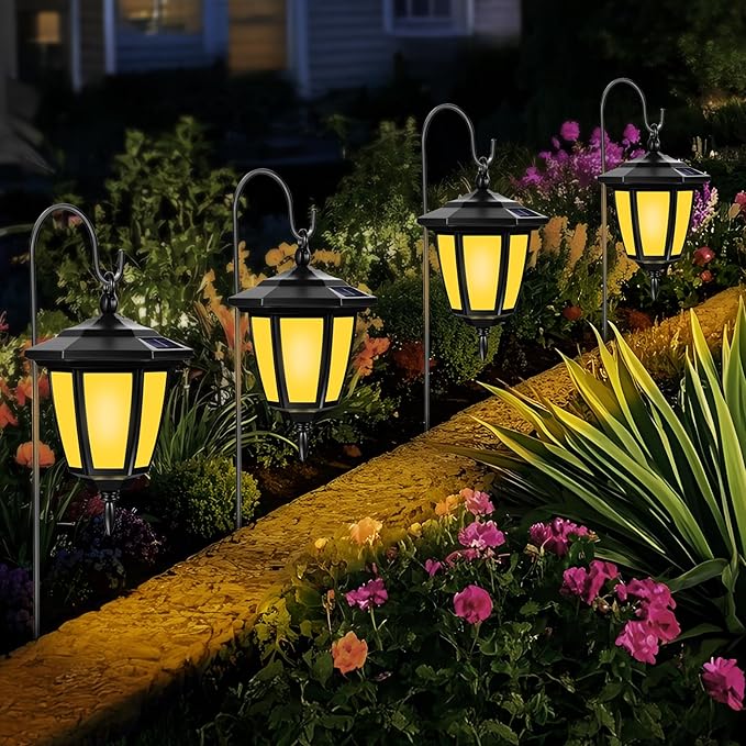 Viewsun 34 Inch Solar Hanging Lights, Shepherd Hook Lights with 4 Lighting Modes Waterproof Outdoor Decorative Solar Lantern Lights for Garden Decor, Patio, Backyard, Pathway, 2 Pack