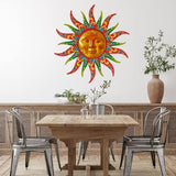 Metal Sun Wall Decor, 16 Inches, Colorful Sun Face Art Hanging for Indoor Outdoor Garden Farmhouse Yard Patio Fence Living Room Bedroom