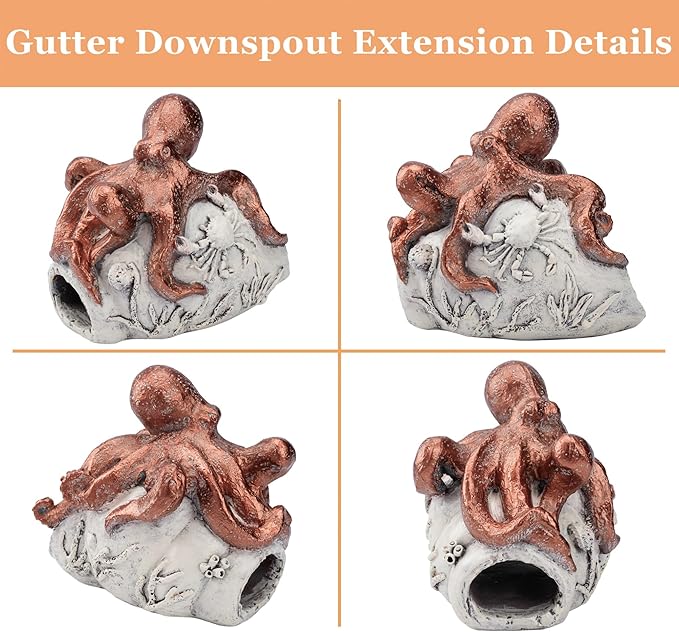 Real Octopus Gutter Downspout Extender Statue, Garden Animal Decor Gutter Extension, Splash Block, Eco-Friendly Resin, Outdoor Decor Sculpture, Gutter Diverter Rain Perfect for 3"x4" Downspout