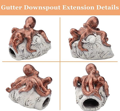 Real Octopus Gutter Downspout Extender Statue, Garden Animal Decor Gutter Extension, Splash Block, Eco-Friendly Resin, Outdoor Decor Sculpture, Gutter Diverter Rain Perfect for 3"x4" Downspout