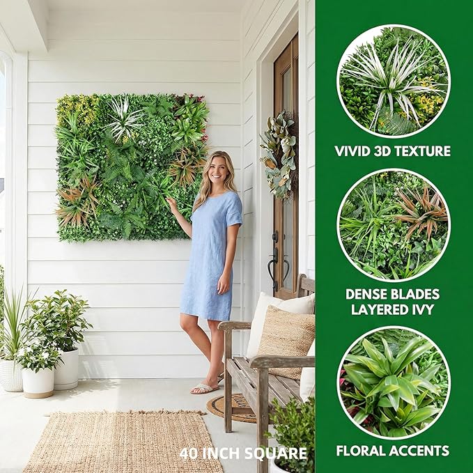 Artificial Grass Wall Panels, 40"x 40" Boxwood Hedge Wall Panels with UV Protection, Privacy Screen Fence, Greenery Wall Backdrop for Indoor Outdoor Garden Fence Backyard Decor