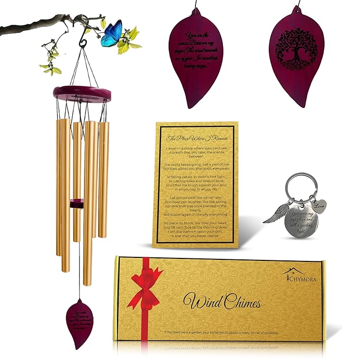 Memorial Wind Chimes for Loss of Loved One - 36" Tree of Life, Deep Toned Sympathy Windchimes Outdoors, Porch Decor, Double-Sided Engraved, Bereavement Gifts for Loss of Father, Mother - Gold