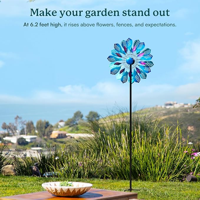Wind Spinners Outdoor for Yard and Garden, Metal Large Wind Spinner with Stake, Windmill for Yard, Gift for Family Friends(84'' H x 24'' W)