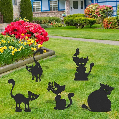 Cat Metal Garden Stakes - 5 Pcs Funny Cats Statues Outside Black Yard Art Ornaments Outdoor Silhouette Decor for Patio Lawn Pathway Halloween Christmas Birthday Gifts for Animal Lover