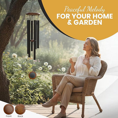 36" Personalized Memorial Wind Chimes with Custom Photo Pendant & a Letter from Heaven | Sympathy Gift for Loss of Loved One, Sentimental Gifts Idea, dog memorial gifts for loss of dog - Black