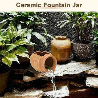 M METERXITY Ceramic Garden Fountain Spitter, Clay Pot Ecological Tank for Pond/Backyard Water Feature/Cave Waterfall/Landscaping, DIY Water Flow Jar Hydroponic Vase [5.5in, Classic Yellow]