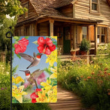 Hummingbird Garden Flags Red Flower Hibiscus and Yellow Lilies Yard Flag Wedding Anniversary Polyester Floral House Banners Double Sided for Spring Summer Party Outdoor Decor 12 x 18 Inch