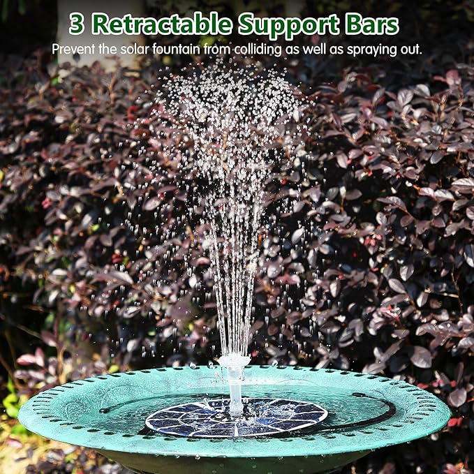 AISITIN 5.5W Solar Fountain Bird Bath with LED Colorful Lights & 3000mAh Battery, Remote Control Solar Pump for Fountain with 8 Nozzles, Solar Water Pump for Garden, Pond and Outdoor