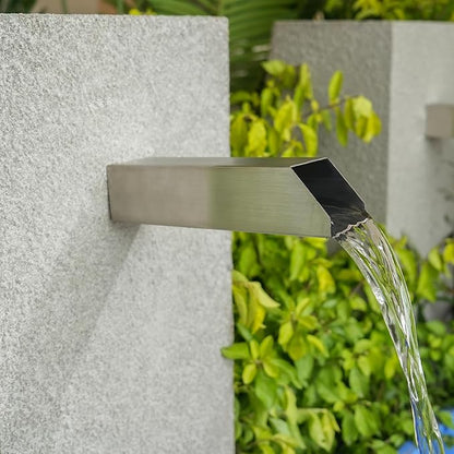 2 Inch 316 Stainless Steel Square Outdoor Water Fountain Spout, Waterfall Spillway Scupper with Integrated Spray Baffle for Landscape Decors, Pools, Ponds, Water Walls (Silver)