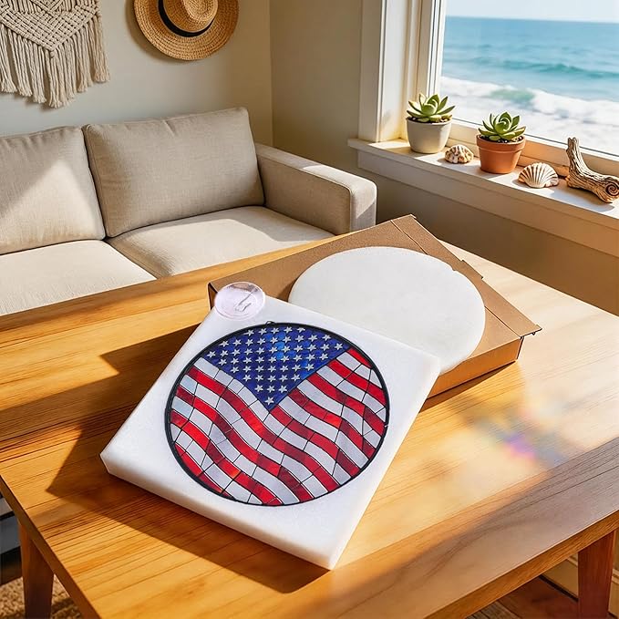 Stained Glass Window Hanging Suncatchers with Patriotic American Flag 12.6", Vibrant Glass Panel with Metal Chain for Home Decor Gift for Women Mother's Day, Birthday, Men, and Mom