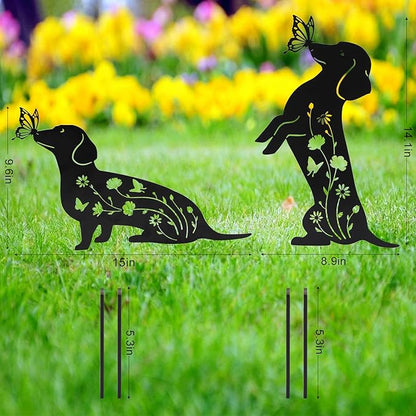 Ouddy Mode 2 Packs Dachshund Garden Decor for Outside, Gardening Dachshund Gifts for Women/Men/Mom/Grandma, Metal Decorative Garden Stakes for Outdoor Lawn Statues Yard Art