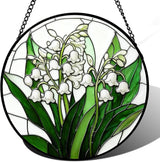 Stained Glass Window Hanging, Spring Lily of The Valley Flower Suncatcher for Window Doors Garden Home Decor, Green Plants Colorful Glass Panel Ornaments for Women,Men,Wife, Lovers, and Mom 7.8 in