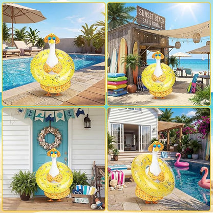 Abbylike Summer Bikini Porch Goose Outfits Yellow Bikini Hawaiian Goose Costume Clothes with Swimsuit, Swim Ring, Sun Hat, Sunglasses Fits Large 23'' Cement for Garden Yard Statue Lawn Art Decoration