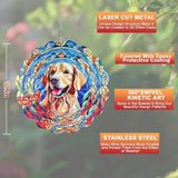 Wind Spinner Mandala 12 inch 3D Stainless Steel Laser Cut Metal Art Geometric Pattern Hanging Wind Spinner (Dog)