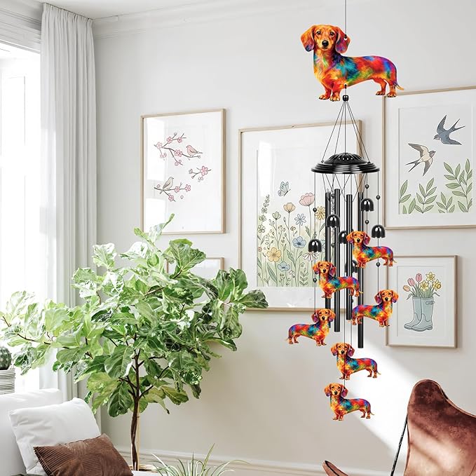 YHmall Dachshund Gifts for Women, 35 in Wind Chimes for Outside Mothers Day Gardening Gifts for Mom Colorful Metal Memorial Wind Chime Dachshund Decor for Home Yard Patio Garden Outdoor