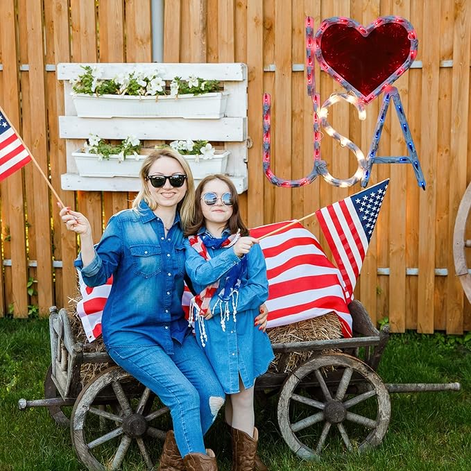 LAMPHOME 50L Patriotic Window Lights, July 4th Independence Day Decorations, Fourth of July USA Window Lights, Outdoor & Indoor 4th of July Window Lights for Home, Porch, Memorial Day Decor
