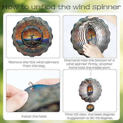 Tree of Life Wind Spinner - 3D Stainless Steel Kinetic Spinning Hanging Decor for Outdoor Garden Patio Porch 12 Inch Art Ornaments Christmas Decoration Birthday Gifts for Women Mom Grandma