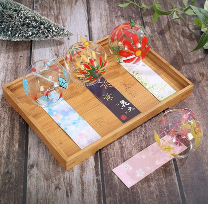 Falytemow Japanese Wind Chimes Romantic Flowers Small Wind Bells Handmade Glass Japanese Style Pendant for Birthday Present Home Decors (Yellow Flower, Chrysanthemum, Butterflies, Fireworks, 8 cm)