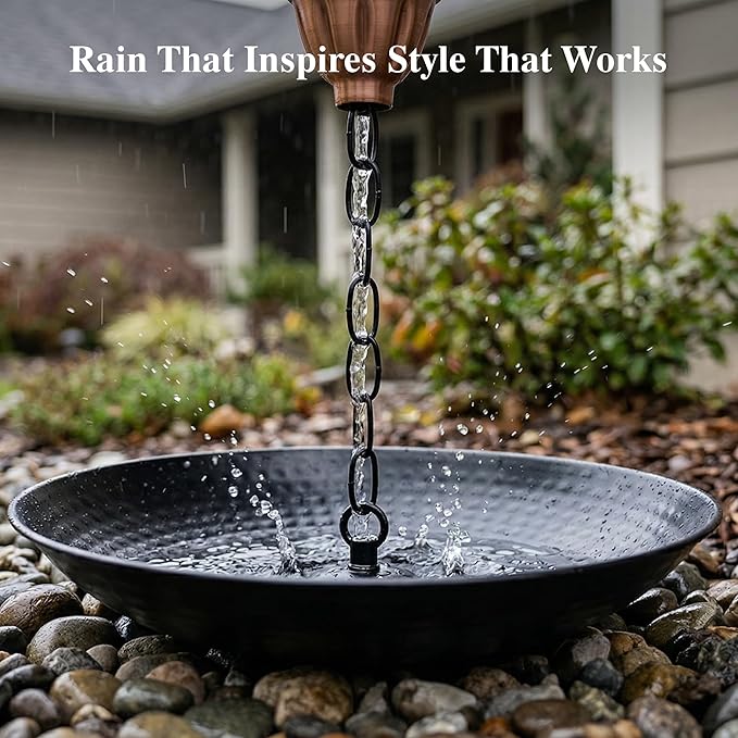 TZSSP Rain Chain Basin, Anchoring Basin for Downspout, Metal Bowl for Rain Chain Downspout Gutters, Rain Basin for Outdoor Garden, Lawn & Patio Water Feature, 11 Inches Diameter, Black