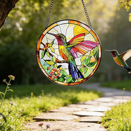 Hummingbird Suncatcher Stained Glass, Hummingbird Ornament for Window Hanging –Birds Suncatcher Mother's Day Christmas Birthday Gifts for Bird Lovers Women Men Mom and Nana 7.8 in