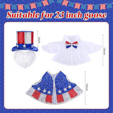 3 Pcs/Set 4th of July Porch Goose Outfit, 23" High Lawn Goose Patriotic Costume Clothing, Independence Day Garden Geese Clothes Sequins Waistcoat Shirt with Top Hat for Outdoor Patio Yard Decoration