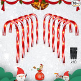 10" Christmas Candy Cane Lights - Set of 10 Pathway Markers Christmas Outdoor Yard Decorations, Xmas Candy Cane Stake Lights for Lawn, Walkway, Garden, Xmas Party Indoor Ornaments