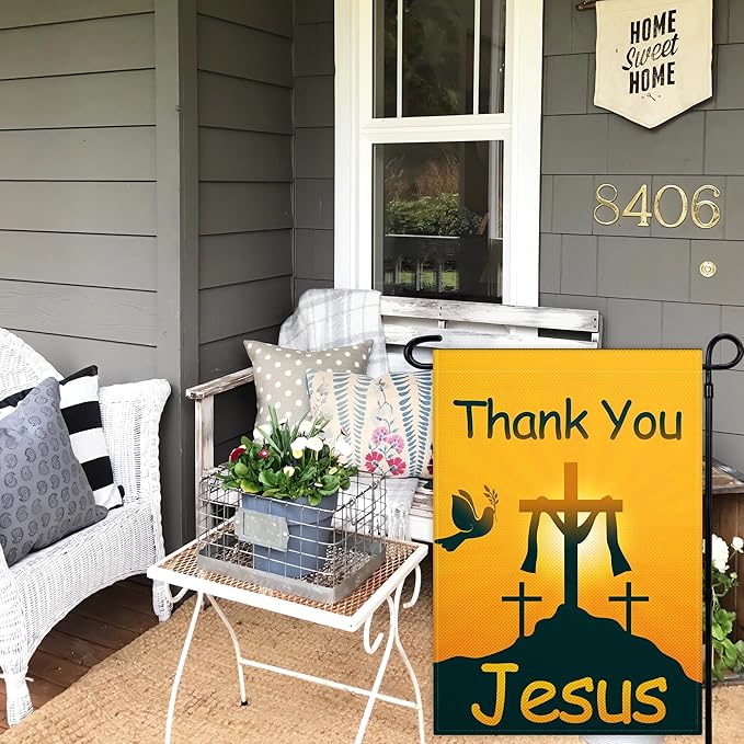 Thank You Jesus Garden Flag 3 Ply 12x18 Inch Christian Garden Flag Vertical Double Sided Jesus Garden Flags for Outside Indoor House Outdoor Yard Patriotic Sign Decor