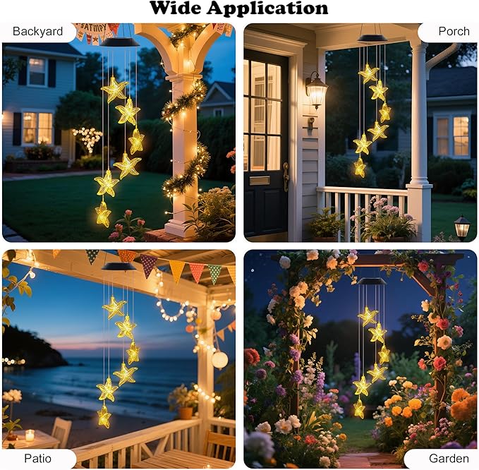 Starfish Wind Chime,Christmas Solar Wind Chimes for Outside,Waterproof Hanging Solar Lights 6 Color Changing LED Light Windchime Outdoor Decor Gift for Holiday Garden Porch Patio Yard Decor