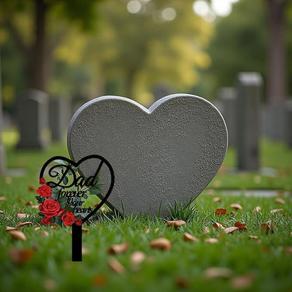 AIM & GGKK Memorial Stake for Dad - Metal Heart Grave Marker with Red Roses, Memorial Plaque Cemetery Decor for Grave, Garden, Gravesite