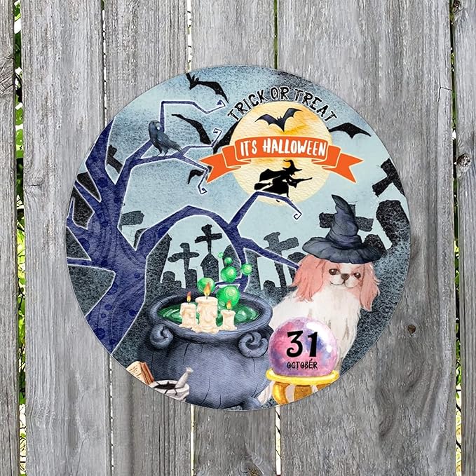 Retro Metal Sign 12"x12",Happy Halloween Scary Night Grave Witch Bats Trick Or Treat Dog Aluminum Tin Metal Sign for Home Living Room Bedroom Garden Farm Patio Decor Wall Art Poster