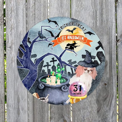 Retro Metal Sign 12"x12",Happy Halloween Scary Night Grave Witch Bats Trick Or Treat Dog Aluminum Tin Metal Sign for Home Living Room Bedroom Garden Farm Patio Decor Wall Art Poster