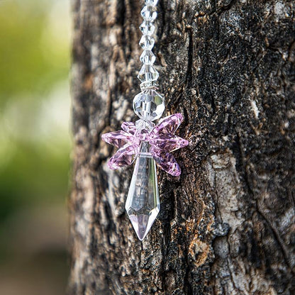Rainbow Guardian Angel Crystal Suncatcher for Home/Car Decoration & Porch Decor & Hangings Crystal Glass Ornament for Mom Women (Pink)