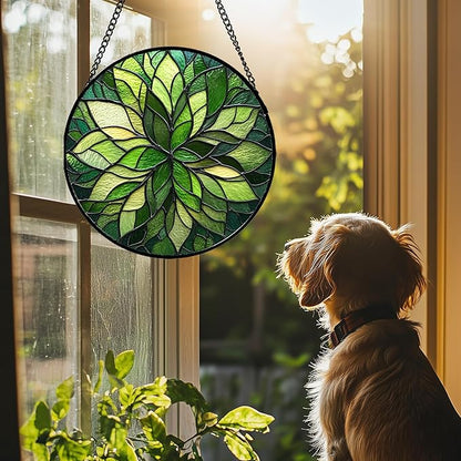 Stained Glass Window Hanging - Green Gradient Flowers Suncatcher for Doors Window Home Plant Sun Catchers Decor Christmas Mother's Day Birthday Gifts for Teacher Women Men Mom Nana 11.8 in