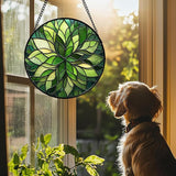 Stained Glass Window Hanging - Green Gradient Flowers Suncatcher for Doors Window Home Plant Sun Catchers Decor Christmas Mother's Day Birthday Gifts for Teacher Women Men Mom Nana 6.3 in