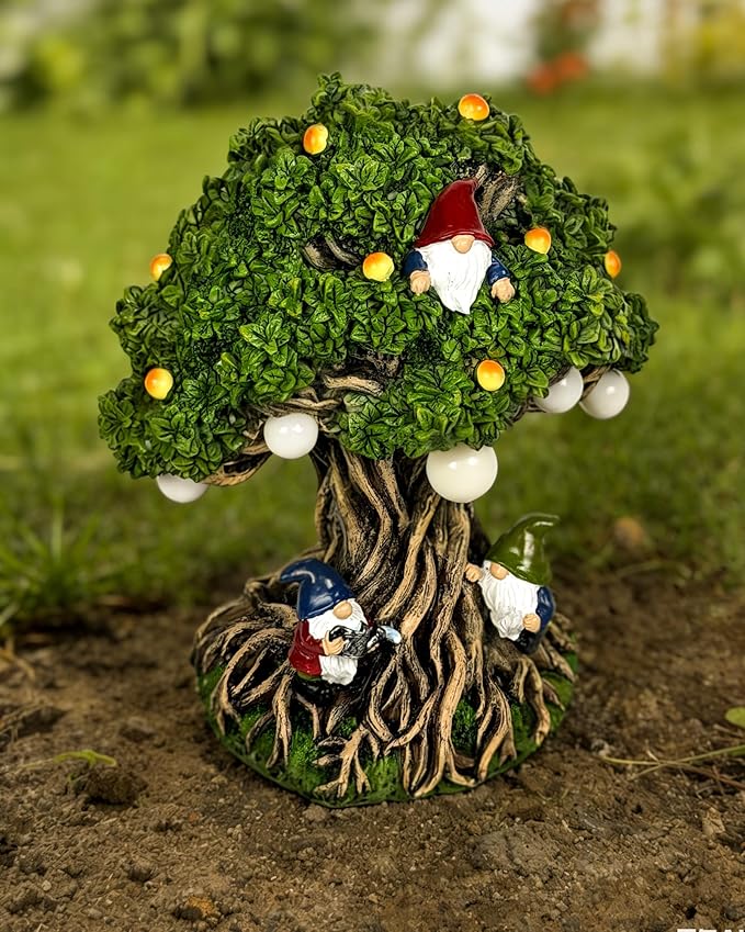 Hogni Solar Outdoor Garden Gnome Statue, Funny Lawn Gnome Statue Decorations, Waterproof Solar Powered Yard Art for Patio, Balcony, Lawn, Cute House Warming & Birthday Gifts for Mom, Grandma, Women
