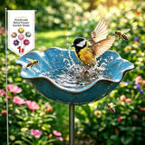Metal Flower Garden Stakes Bird Bath Handmade, Bee Watering Station, Bees Bath for Garden Metal Bee Water Feeder with Flower Design, Colorful Butterfly Bees Bath Bowl for Outdoor Yard Decor (1PCS-a)