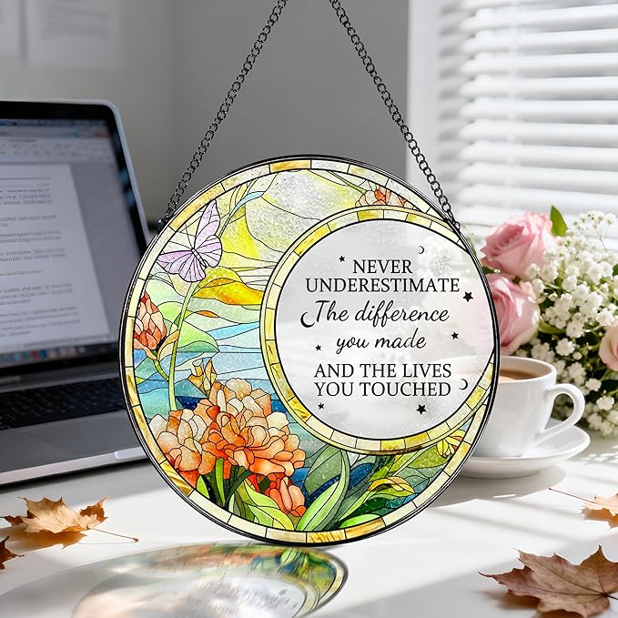 Thank You Gifts, Stained Glass Suncatcher Ornament, Window Hanging, Going Away/Goodbye, Appreciation, Retirement Gifts for Women, Men, Coworker, Boss, Friend | Retirement Party Decorations - Style B