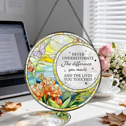 Thank You Gifts, Stained Glass Suncatcher Ornament, Window Hanging, Going Away/Goodbye, Appreciation, Retirement Gifts for Women, Men, Coworker, Boss, Friend | Retirement Party Decorations - Style B