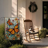 Garden Flags, Butterfly Garden Flag, Stained Glass Style Butterfly Floral Flag Double-Sided Flags for Farmhouse Yard Outdoor Decoration-12 x 18inch