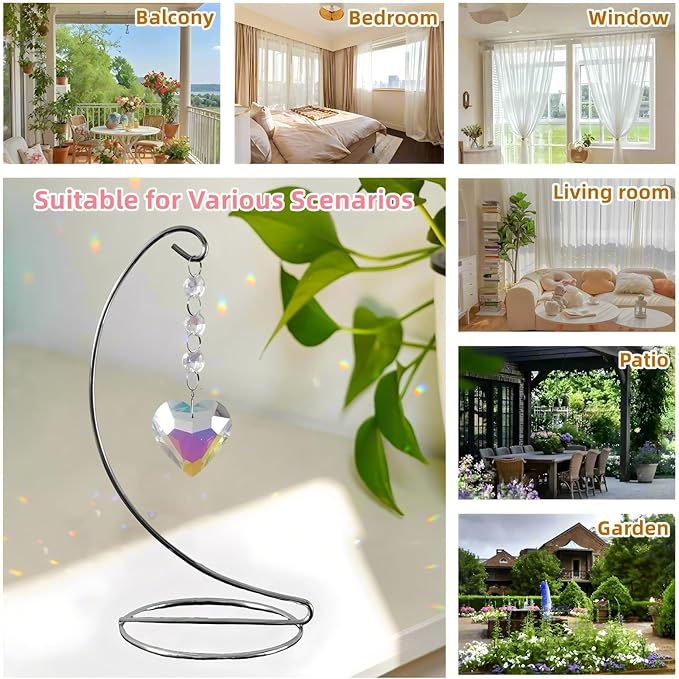 Sun Catchers,Crystal Suncatcher with Stand Chain Pendant Ornaments Hanging Crystals Prism Rainbow Maker for Windows Indoor Outdoor Home Decoration,Birthday Christmas for Women Girl