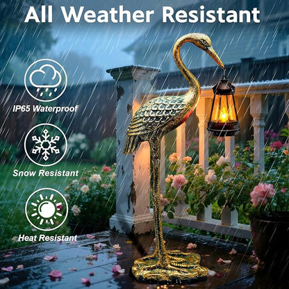 Solar Garden Statue Crane Figurine, Outdoor Hanging Solar Lanterns, 17.7 Inch Blue Heron Sculpture Statue for Patio Yard Porch, Garden Decor for Outside Birthday Gifts for Mom, Women Mother's Day