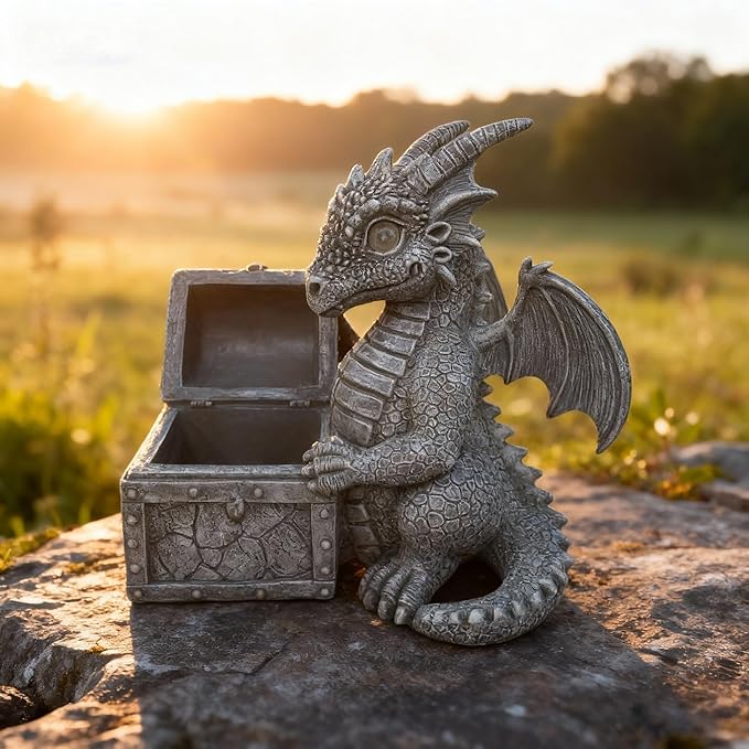 Solar Dragon Statue Light - Resin Garden Decor Sculpture, Weatherproof & Auto-On, Perfect for Lawn, Patio, Yard, (Birthday/Christmas/Valentine’s/Thanksgiving)