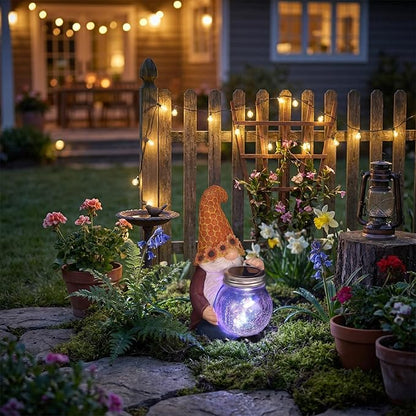 Lyeasw Outdoor Gnome Garden Decor with Solar Light, Sunflower Gnome Statue for Yard Patio Lawn, Resin Garden Gift for Women, Mom, Grandma, Housewarming