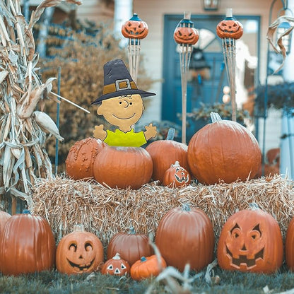 PRODUCTWORKS Peanuts Pumkin Press-in Icon Metal Stake Halloween Harvest Decor Porch Decorating Indoor Outdoor (Thanksgiving Charlie Brown)